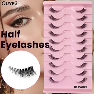 10 pairs of semi transparent cat eye fake eyelashes, Fancy Lashes, short and soft 3D faux mink eyelashes, soft and three-dimensional, suitable for natural makeup