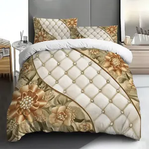 Bedding set - 2PCS/3PCS 2D Flat Printing Cream Pearl Tufted Floral Background Patterned duvet cover set (1 duvet cover + 1/2 pillowcases, no filling), multi-color printed bedding set, soft and comfortable, suitable for family bedrooms and guest rooms.