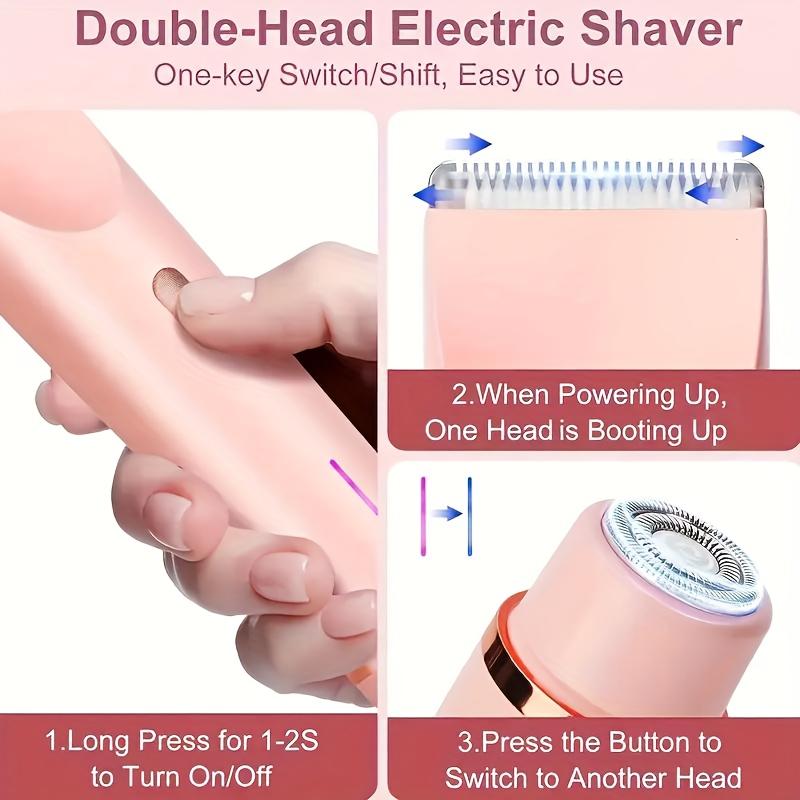 Dual Head Bikini Shaver for Women, Painless 2-in-1 Electric Body Hair Remover, Viral Portable Precision Water Proof Trimmer for Sensitive Areas, Rechargeable Mini Razor for Smooth Skin