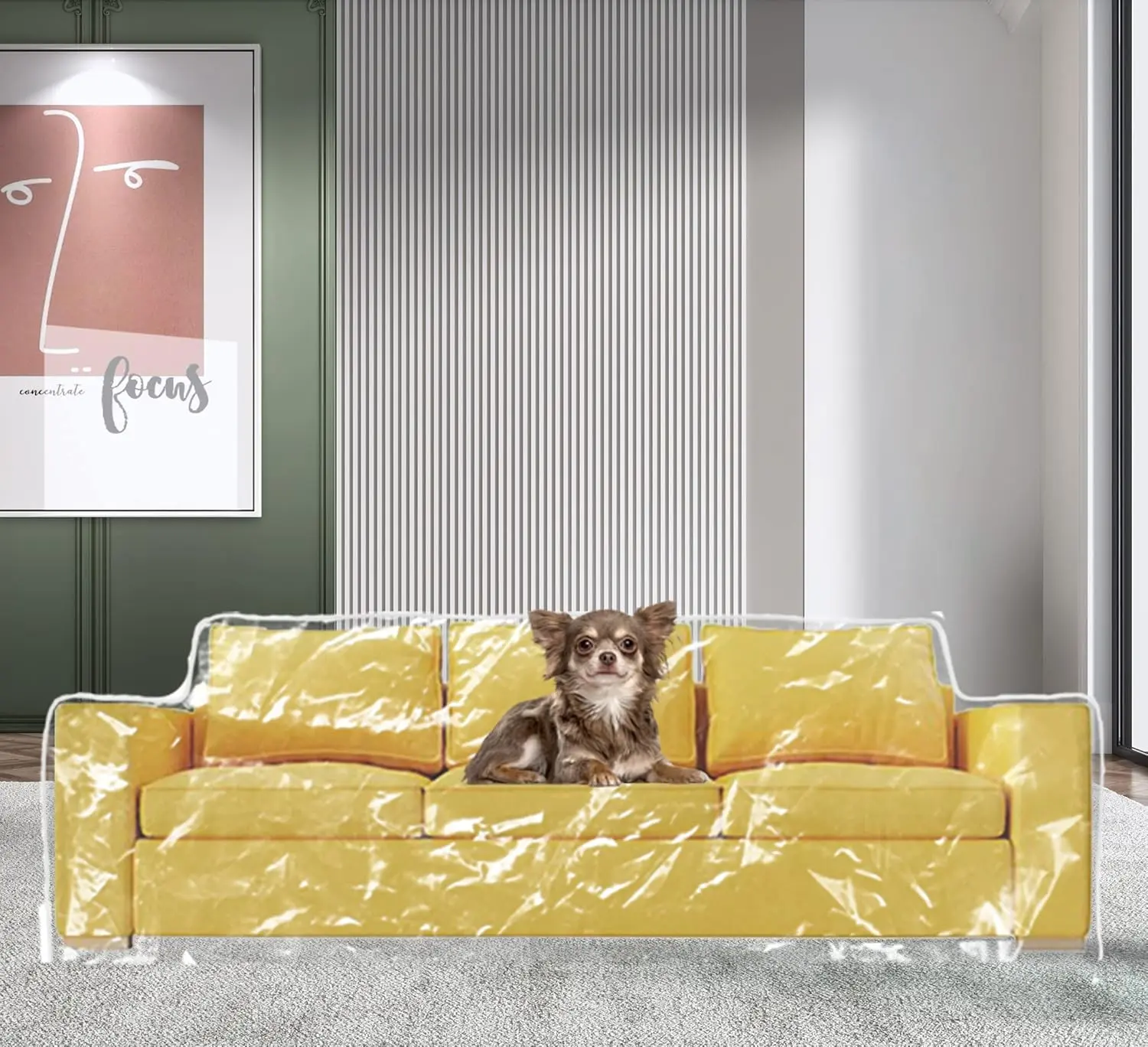 wokire Clear Thicker Couch Cover Water Proof Sofa/Heavy Duty Couch Cover-Protection Against Cat Dog Clawing, Vinyl Sofa Slipover -for Storage and Moving