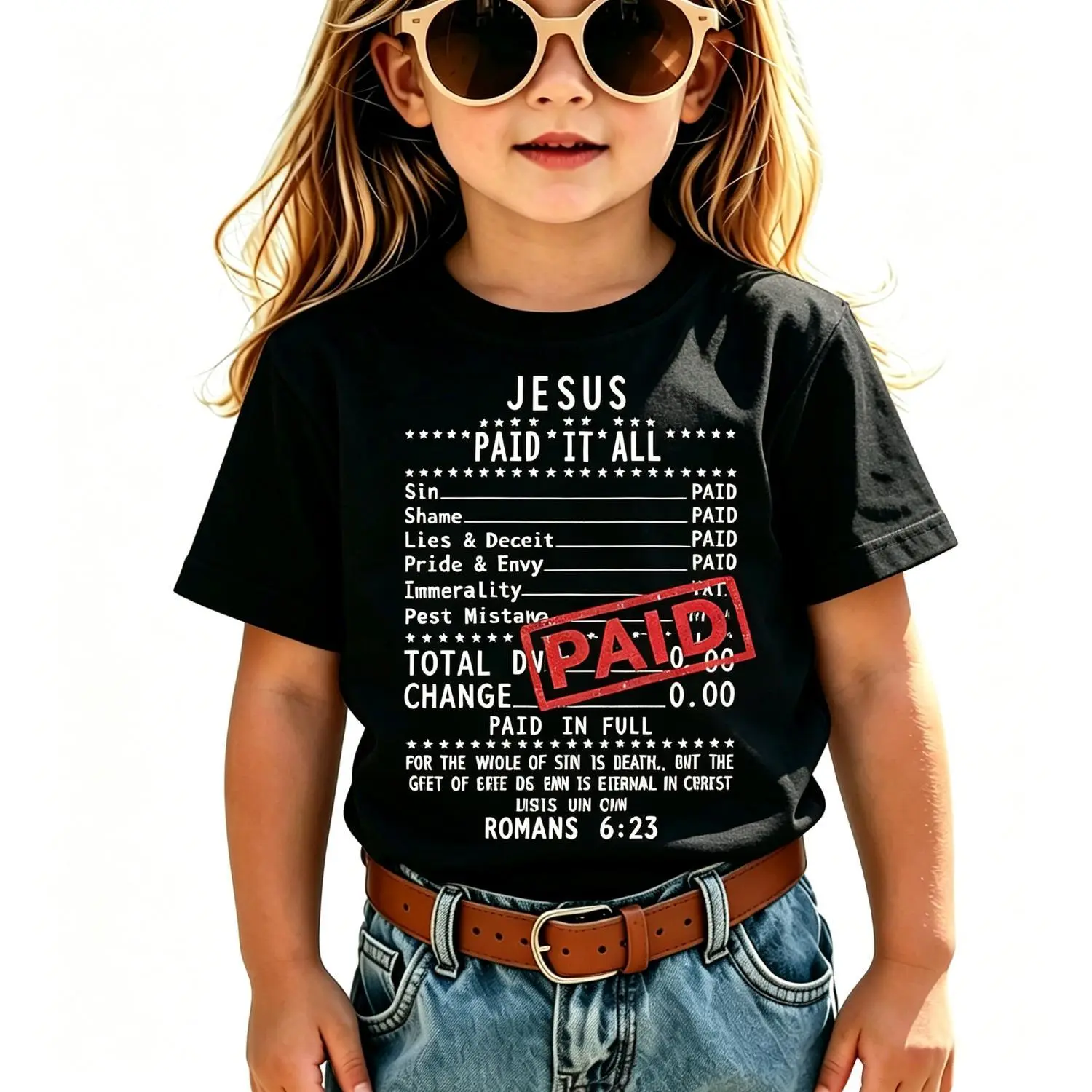 Kids Cotton Jesus Paid It All Tee Receipt Faith Cool Premium Tri-Blend T-Shirt Short Sleeve
