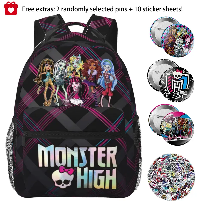 Cute Monster high Print Backpack for Women Monster high dolls Ergonomic Cushioned Laptop Daypack with Multiple Zipper Pockets, Monster high doll Lightweight Travel Bagpack for College & Outdoor Activities