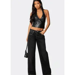 EDIKTED Quincy Studded Low Rise Baggy Jeans
