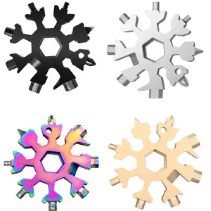 Essential survival tools for outdoor activities, snowflake wrench, portable 18-in-1 octagonal alloy wrench, multi-functional tool, hexagonal multi-functional stainless steel portable wrench, cycling multi-functional screwdriver and bottle opener