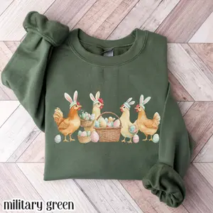 Easter Chickens Sweatshirt Cute Chicken Shirt Easter Hen Sweater Farm Lover Spring Gift Egg Basket Graphic Pullover Mom Easter Pullover