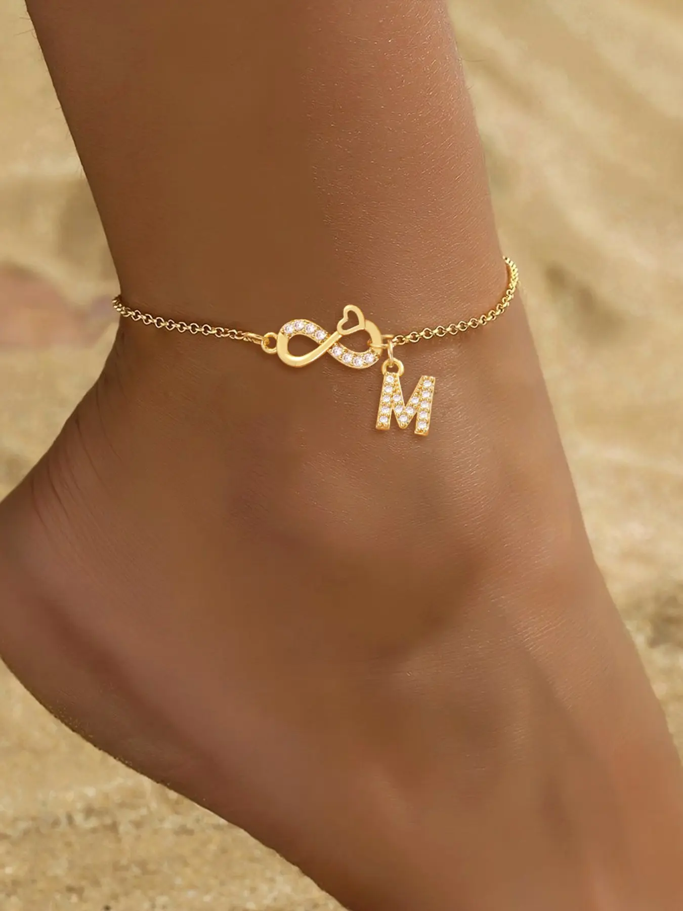 Women's Stainless Steel Anklet Bracelet, Minimalist Fashion Infinity Symbol Personalized Initial Design, Durable & Stylish Accessory for Women, Perfect Gift Idea