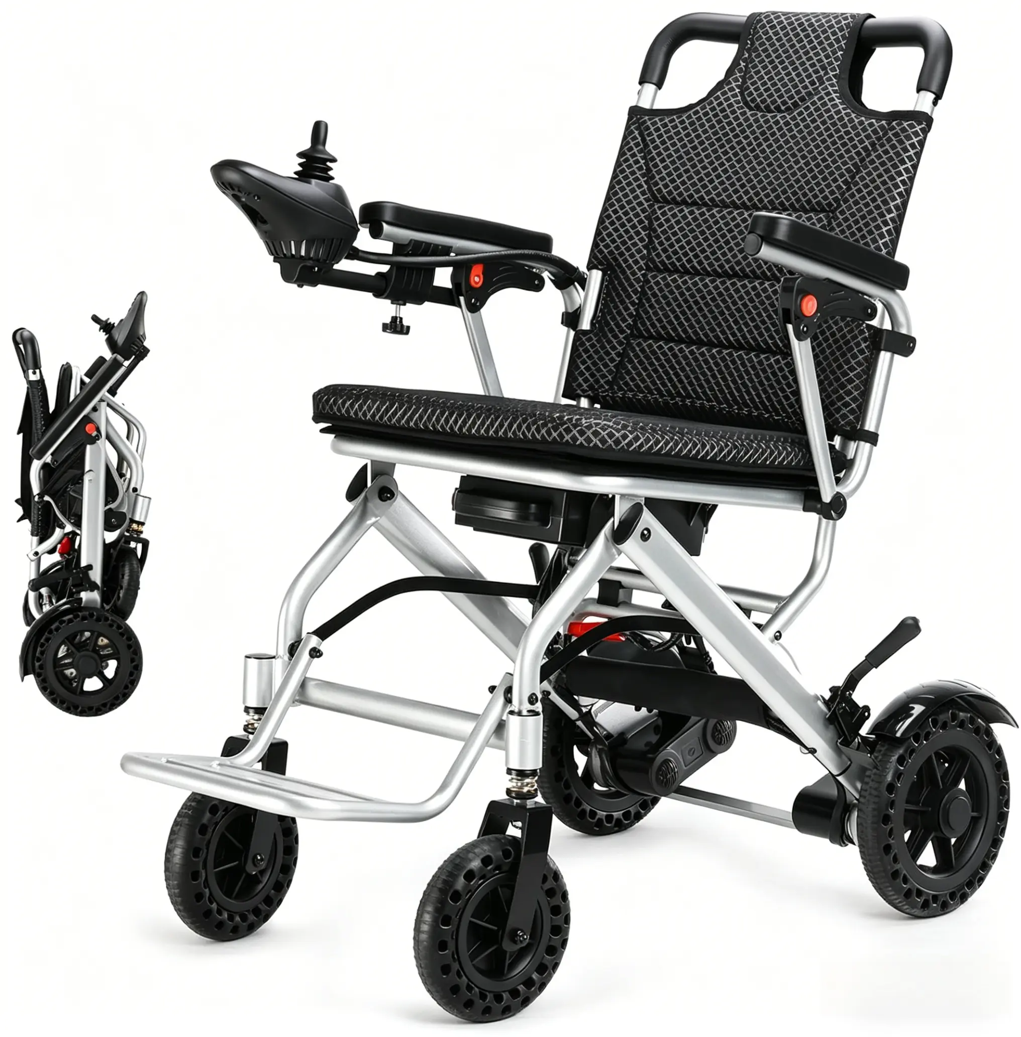 DDAPRO-P Lightweight Foldable Electric Wheelchair for Adults & Seniors - 40lb, 500W Dual-Motor, 12Ah, 15-mi Range, 330lb Capacity, 17.3in Seat, Suitable for Parks & Hospitals