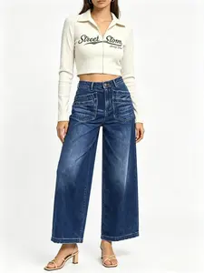 Wide Leg Stretch Jeans - Comfortable Soft and Breathable for Casual Wear Denim Womenswear with High Waist and Loose Fit