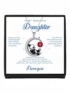 Silver Moon Star Bear Glow Necklace Cute star-moon panda ruby necklace, original & non-fading clavicle chain. Includes a greeting card for daughter, perfect birthday gift and mysterious present for various festivals.