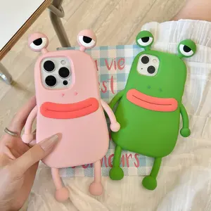 Lovely Frog 3D Cartoon Phone Case for iPhone 17 16 15 14 13 12 11 Pro Max iPhone X XS XR iPhone 6 7 8 Plus Soft Silicone Cover
