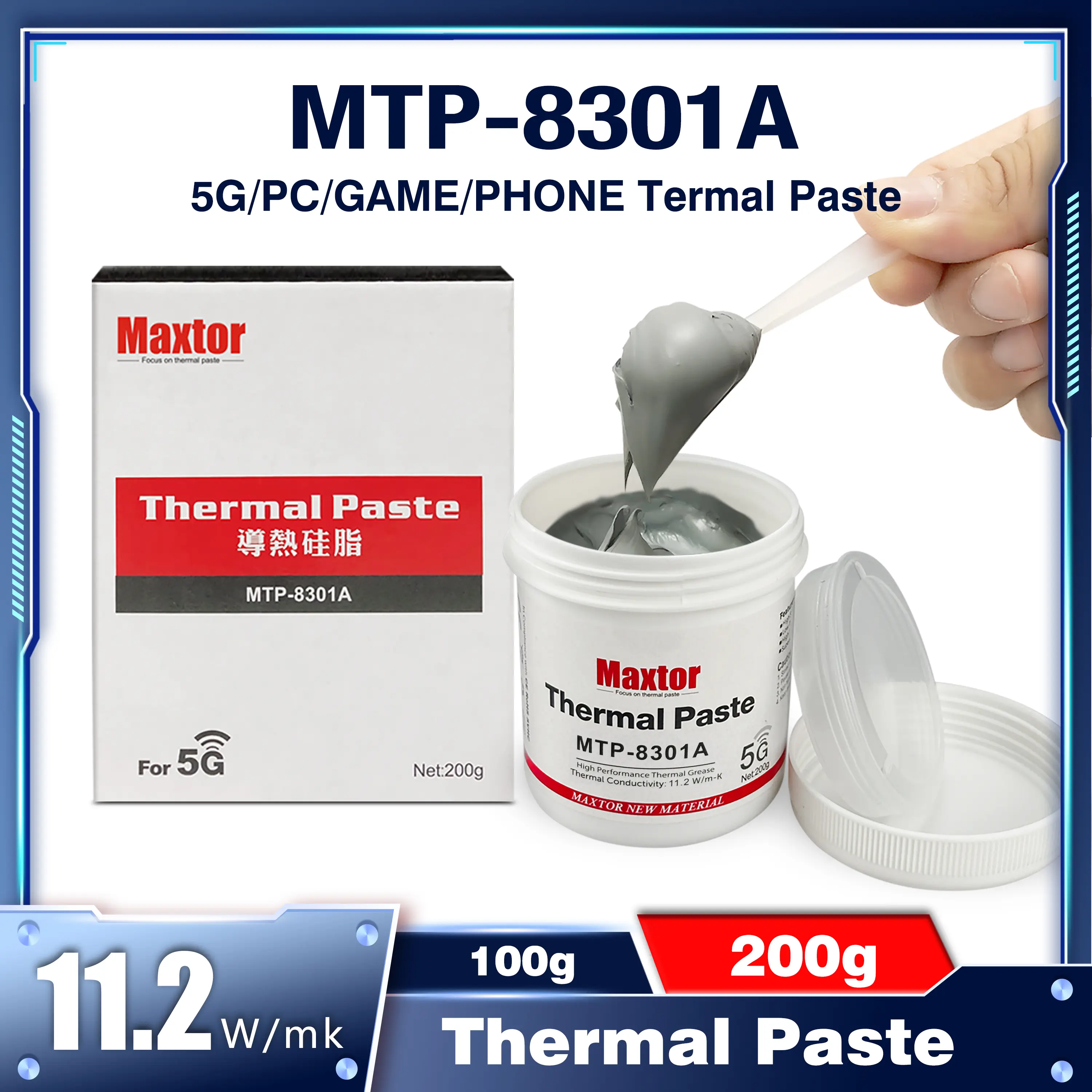 Maxtor MTP-8301A Thermal Paste for 5G/PC/GAME/PHONE 200g High Conductivity 11.2 W/mk Heat Transfer Solution