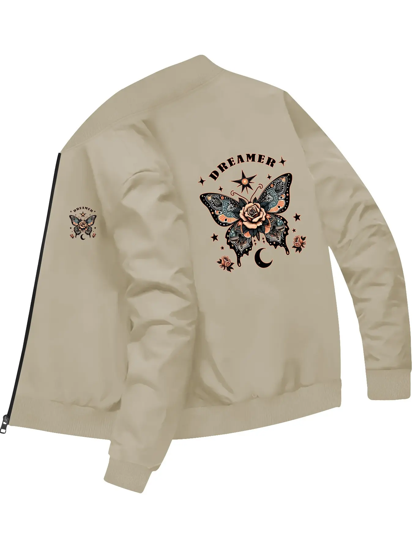 Trendy Personality Butterfly Rose Printed Baseball Jacket for Daily Leisure and Fashionable Outfits