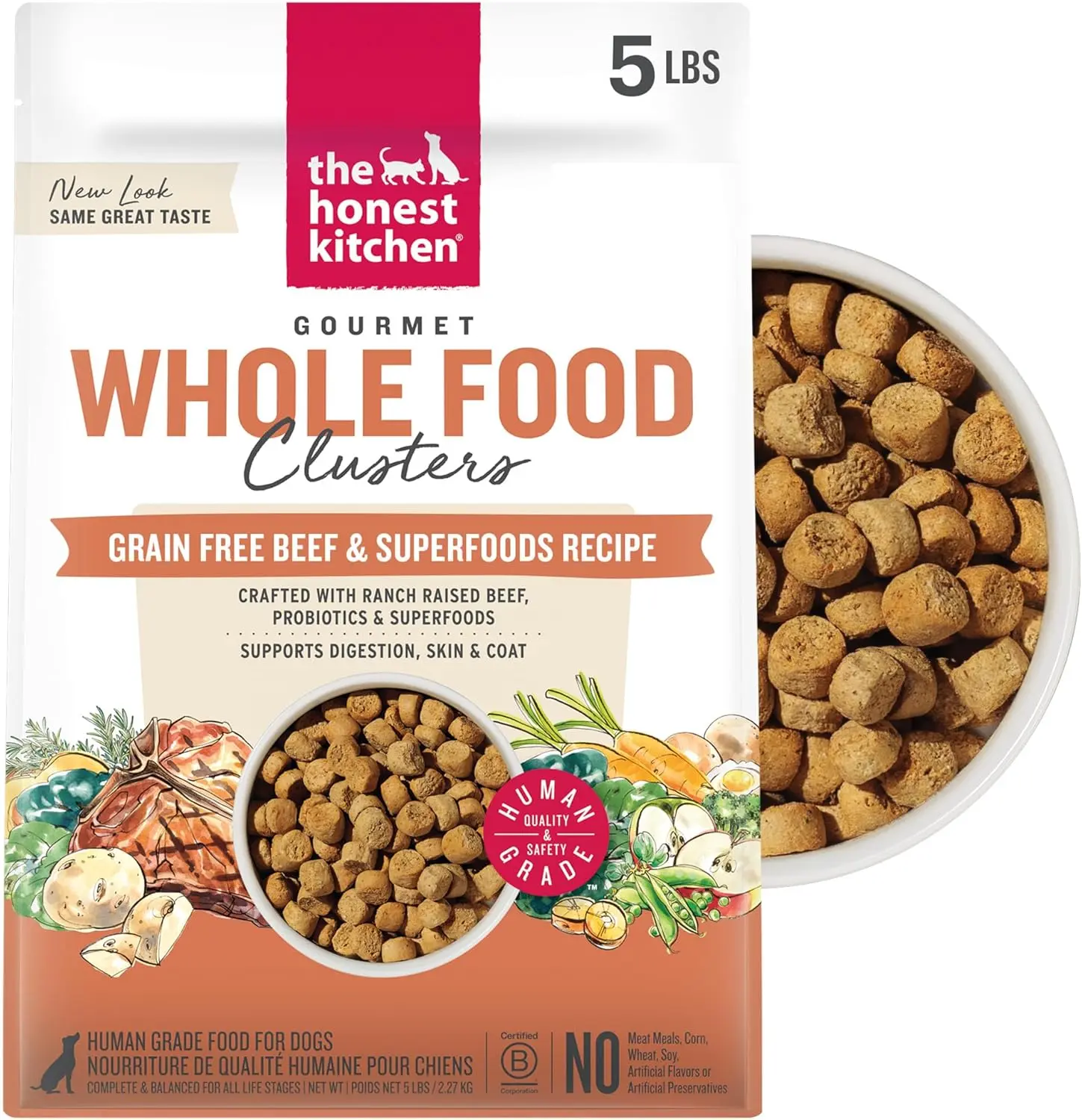 The Honest Kitchen Human Grade Dry Dog Food, Whole Food Clusters Grain Free Dry Dog Food, Beef, 5 lb Bag