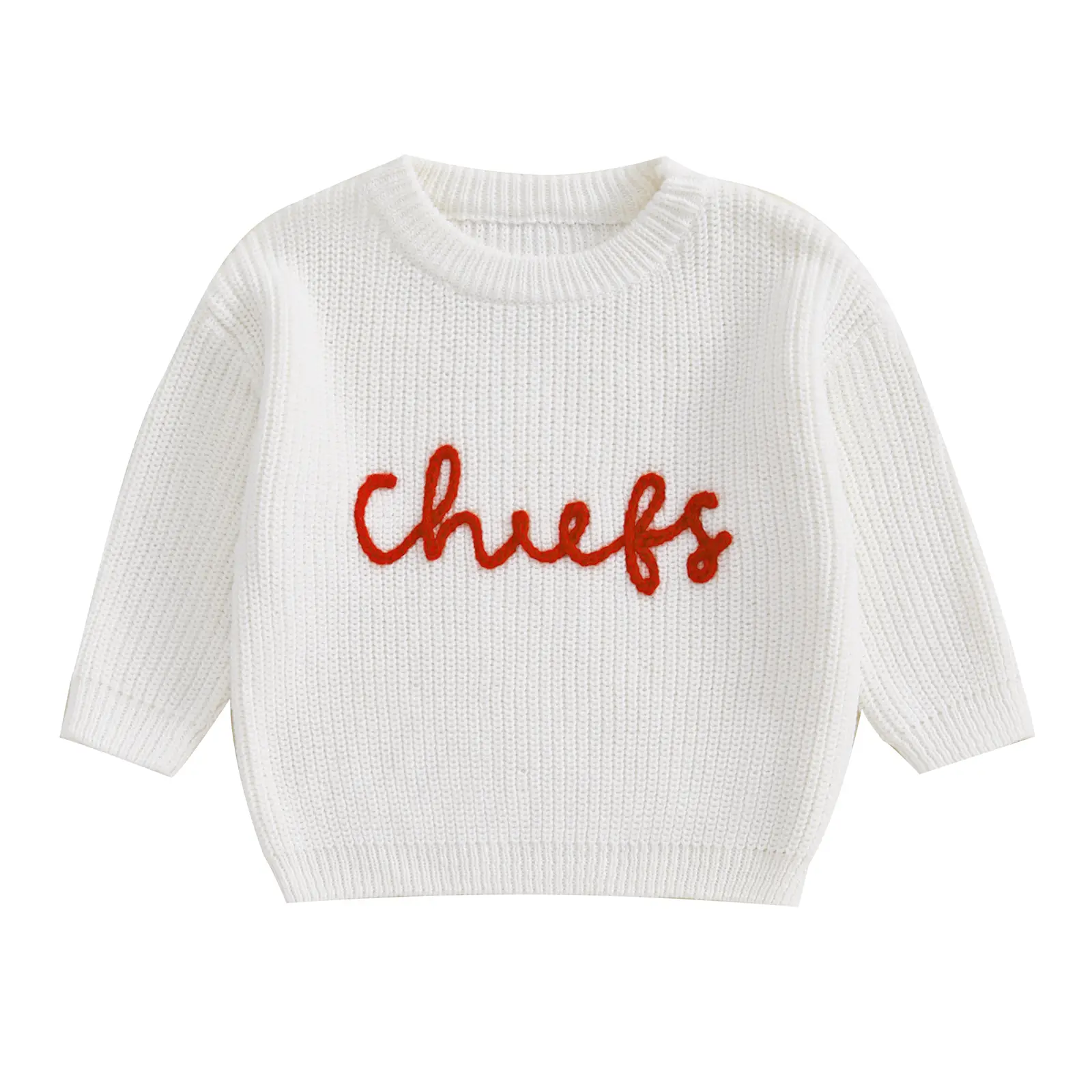 Kid Boy Girl Knit Sweater Letter Embroidery Crew Neck Long Sleeve Pullover Tops for Fall Winter