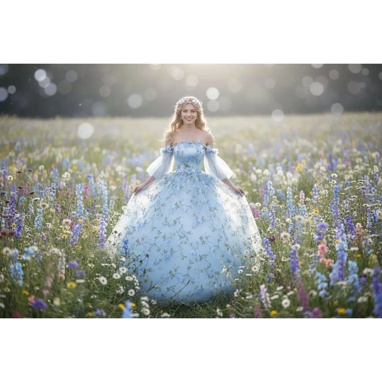 Women Princess Floral with French Style and Light Weight Wedding Gown