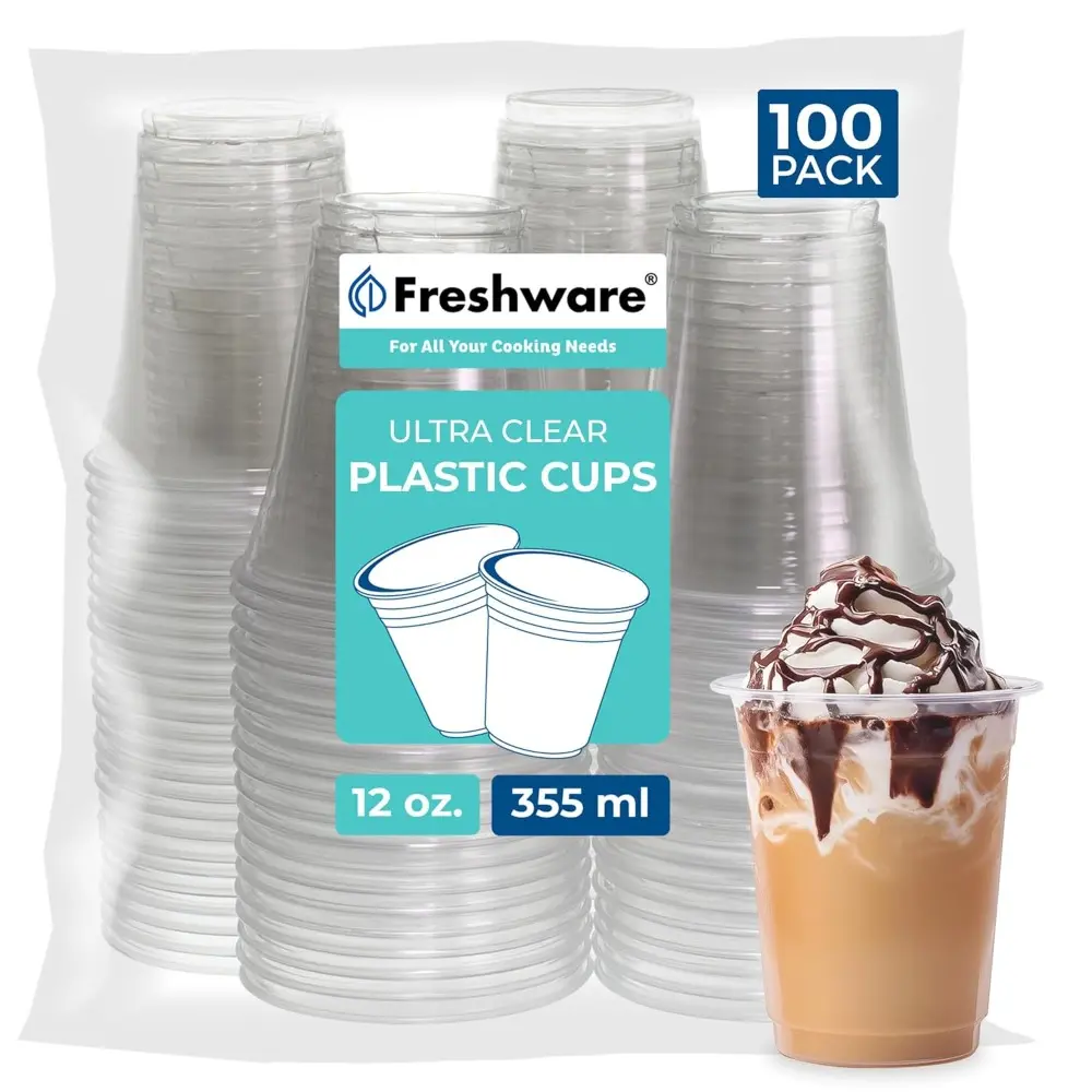 12 oz Clear Disposable Plastic Cups, a Pack of 100, Heavy-duty Tumblers for Thanksgiving, Halloween, Christmas Party