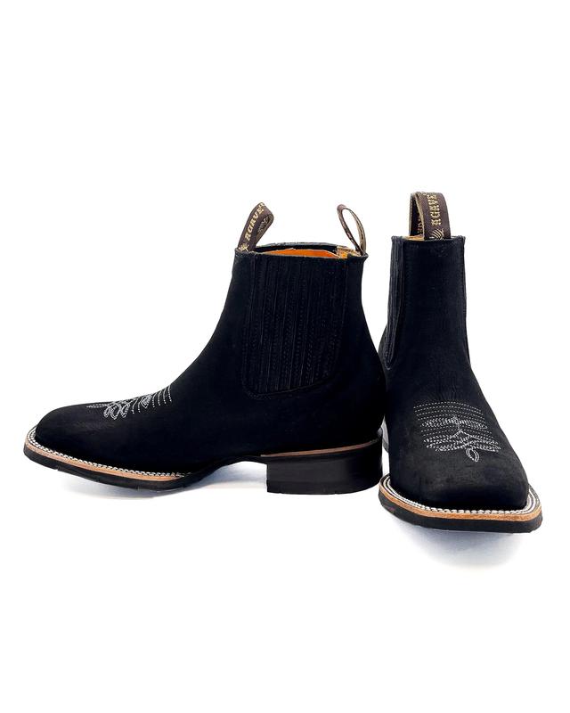 Handcrafted Men's Cowboy Ankle Boots/ Chelsea Boots Square toe/ Square Toe Half Boots Botines Vaqueros Charro Black