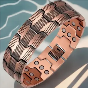 99.99% Premium Copper Bio-Magnetic Open Bangle, Unisex Freely Adjustable 3500 Gauss Power Magnet Vitality Healing Bracelet, Chic All-match Wellness Ornament
