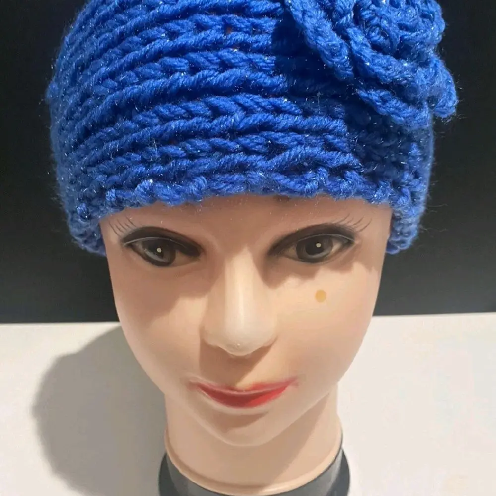 Winter Wide Camellia Flower Knit Crochet Headband Earwarmer for Cozy Style Blue Hairband