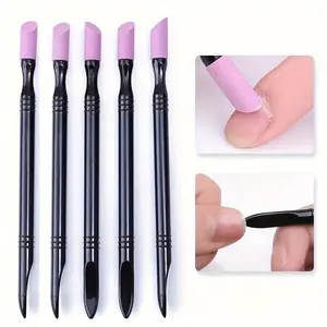 5pcs Manicure Tool Dual Tipped Quartz & Ceramic Grinding & Polishing Pen for Exfoliating & Removing Dead Light Beige, 45 Degree Nail Art Pen Nail Cuticle Remover Nail Buffer Pumice Stone Nail Cuticle Pusher for Fingernail Gelnail Natural Nail