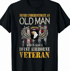 Never Underestimate an Old Man 101st Airborne Veteran T-Shirt, Vintage Military Graphic Tee for Men, Patriotic Army Green Shirt, Veteran Pride Apparel, Trendy Christmas Gift for Airborne Veterans