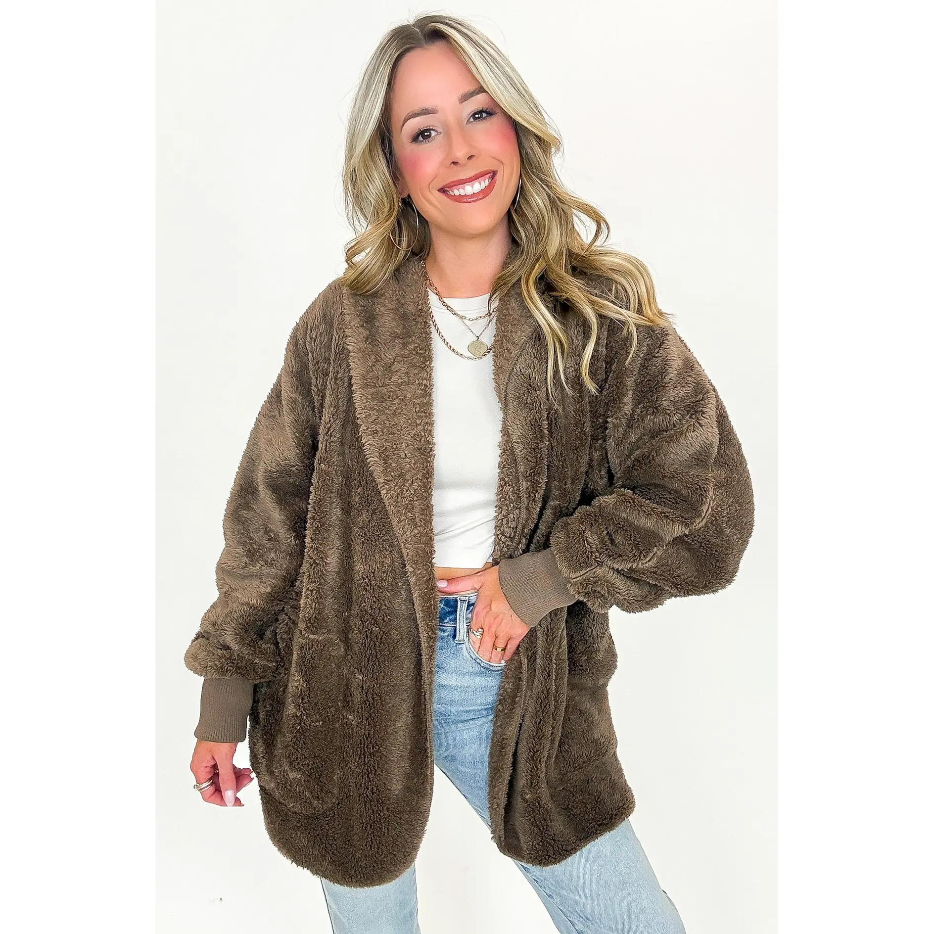 Cozy Crest Hooded Faux Fur Jacket - FINAL SALE
