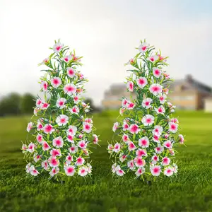 Two sets of plastic artificial green plant carnations, green plant daisies, Artificial mixed flower ground arrangements, indoor bonsai decoration ornaments, suitable for weddings and engagements, families, offices