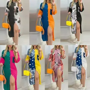 Elegant Button Slit Maxi Shirt Dress – Color Block Style  Turn heads effortlessly with this elegant and colorful button-up slit dress! Perfect for parties, brunch, or a casual day out — this dress combines comfort, confidence, and fashion in one look.