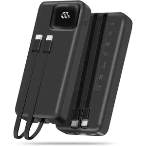 Portable Charger, 10000mAh Power Bank with 2 Built-in Cables, 22.5W Fast Charging with Screen, Travel Battery Pack for i Phone, i Pad, Samsung, Google Pixel, LG and More (White 10000mAh)