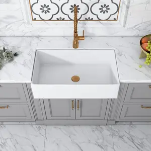 Kosula Glossy White Ceramic Rectangular 36" L x 19.8" W Farmhouse Sink