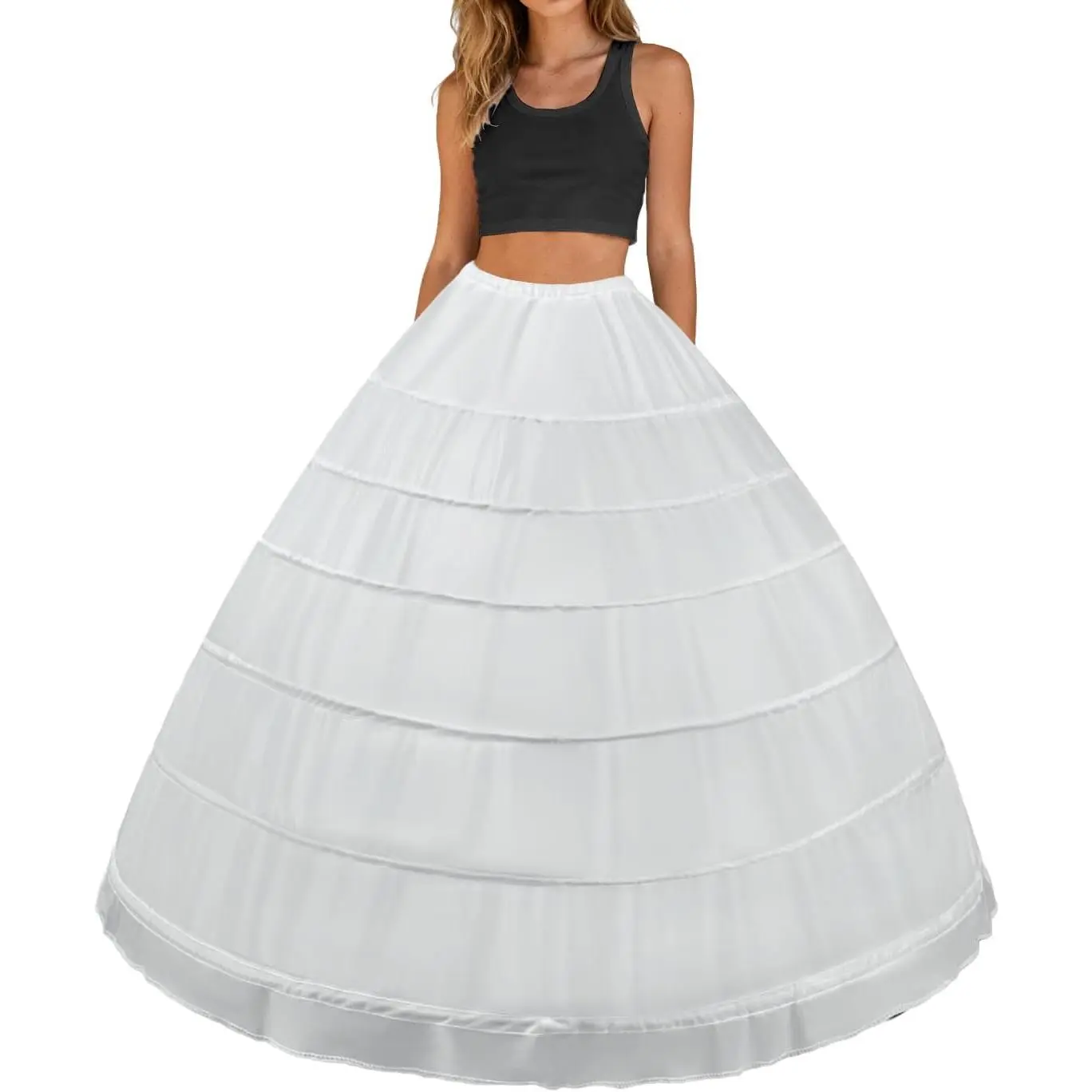Women's A-Line Hoop Skirt Crinoline Petticoat with Waistband, 22-39.5 in Waist Circumference Underskirt Slip Bottom for Full-Length Wedding Bridal Dresses, Quinceanera Gowns