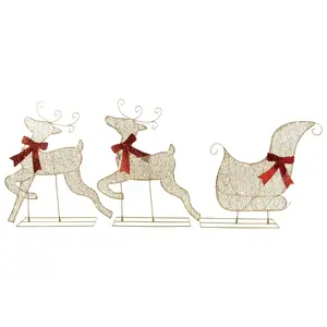 Northlight 3pc LED Lighted Reindeer and Sleigh Decoration