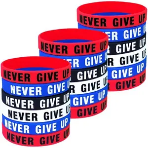 "NEVER GIVE UP" Motivational Silicone Wristbands - Inspirational Rubber Bracelets