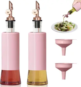 Olive Oil Dispenser for Kitchen, Oil and Vinegar Dispenser Set of 2, Rose Gold Stainless Steel Spout, Pink Kitchen Decor, 300ml/10oz Kitchen Accessories for Cooking, Salad, Frying