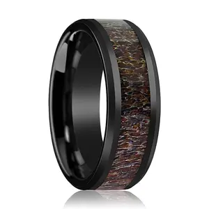 BONY Dark Brown Antler Inlaid in Ceramic Wedding Band