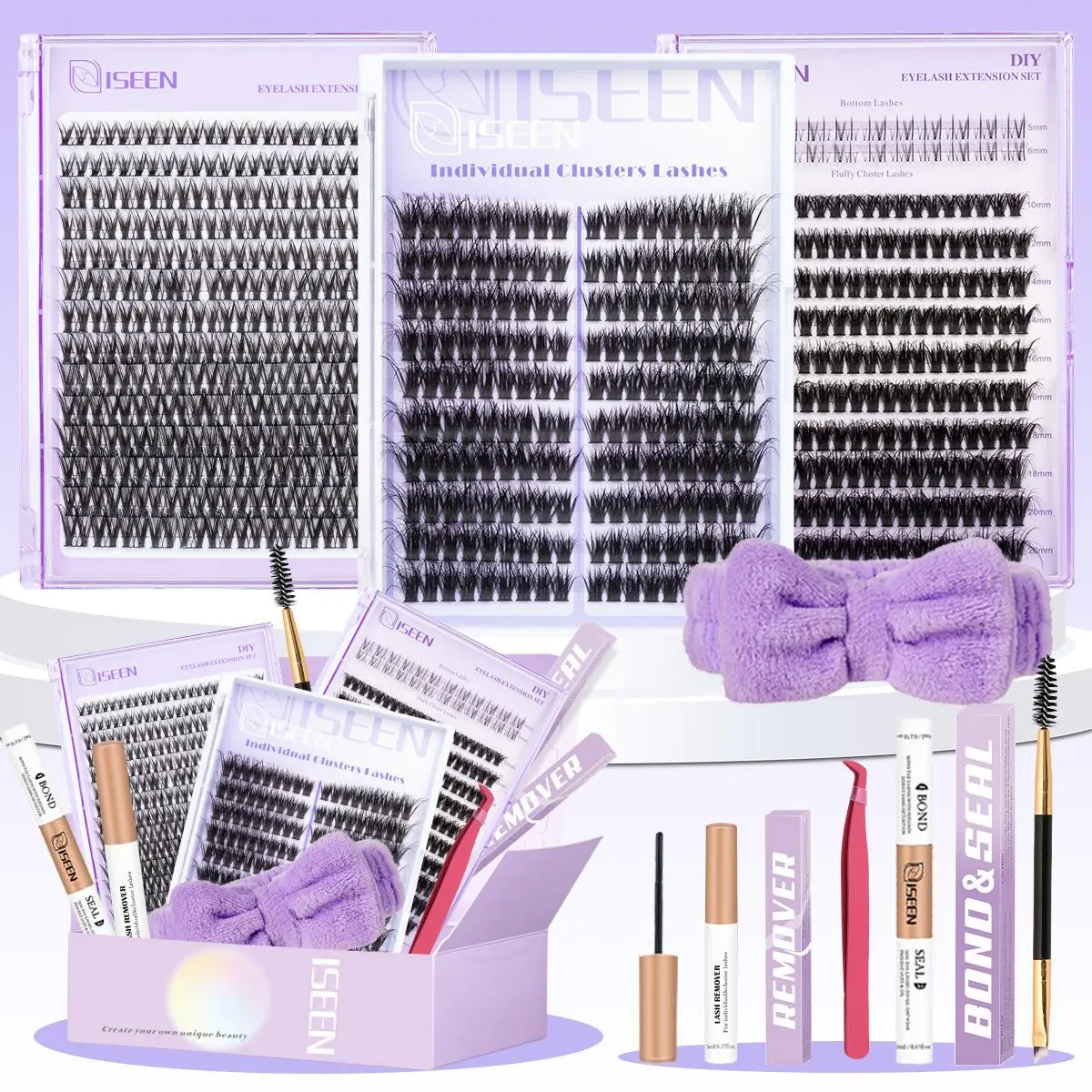 Eyelash Gift Set, Eyelash Length 0.5-1.8cm D Curl, Three Styles Mixed, Eye Tail Extension False Lashes, Includes Glue, Remover, Band, Tweezers, Brush, Eyelash Extensions