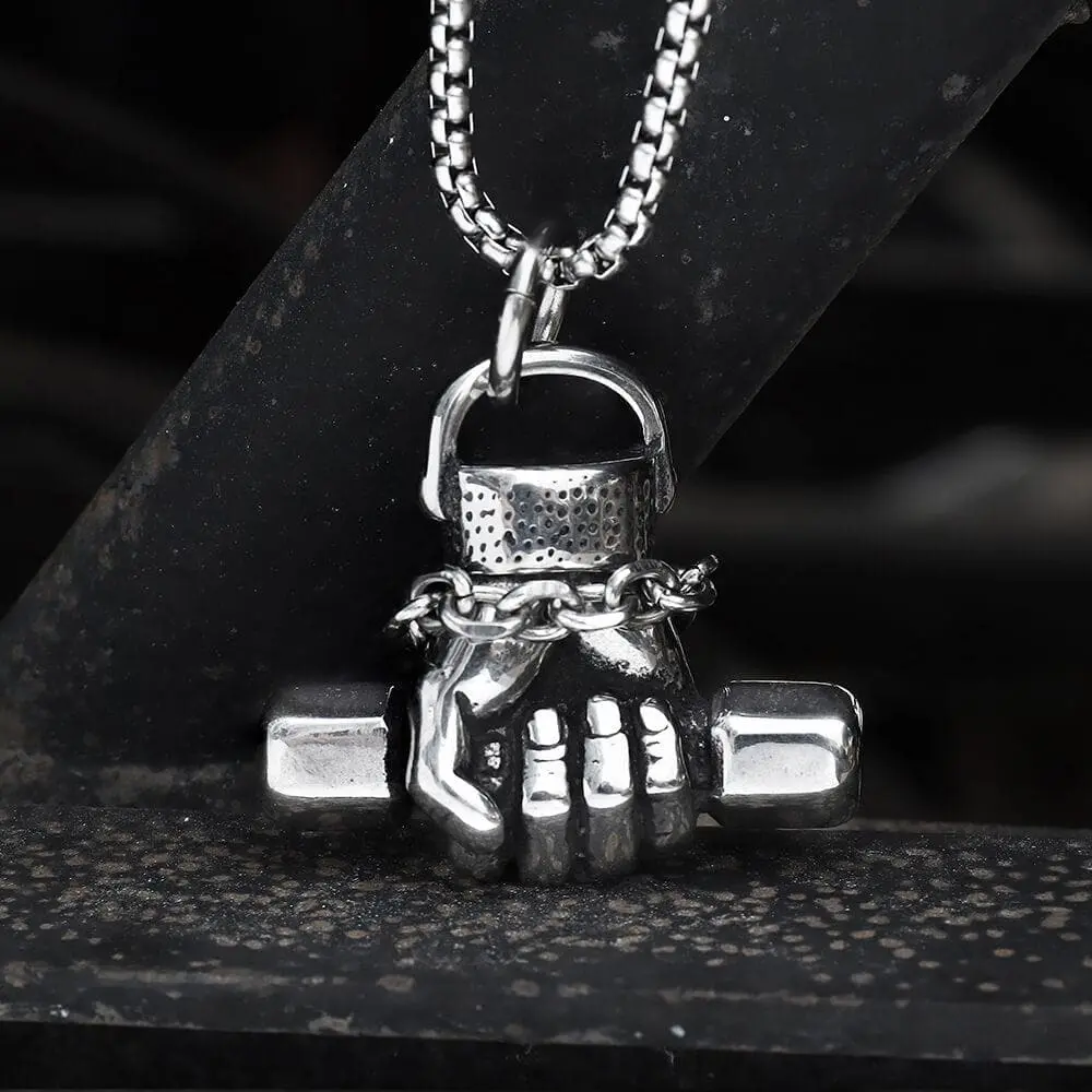 GTHIC Fist Dumbbell Stainless Steel Pendant Fashion Hand Accessories for Daily Wear Necklace