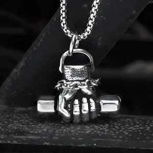 GTHIC Fist Dumbbell Stainless Steel Pendant Fashion Hand Accessories for Daily Wear Necklace