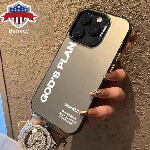 Polycarbonate-Silicone Smartphone Case - E GOD'S PLAN Aesthetic Holographic Full-Body Protector Casing, Cover, Shell for iPhone 17,16 Pro Max,15 Plus,14,13,12,11,Air - Durable, Anti-Scratch Mobile Accessory