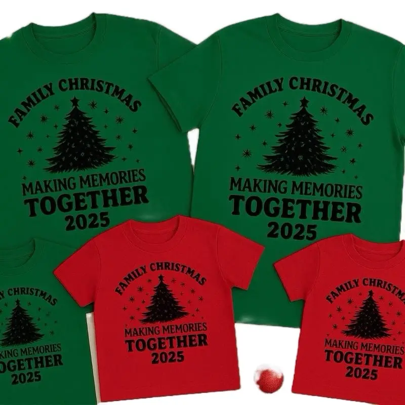 Family Christmas Making Memories Together 2025 Custom T-shirts in Green and Red for Festive Holiday Outfits
