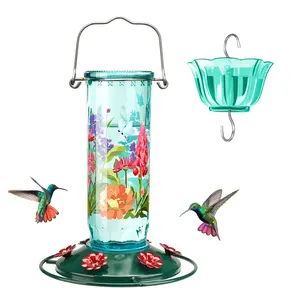 Kingsyard Hummingbird Feeder Season 2026 Patterned Glass with Ant Moat & 6 Ports for Backyard Nature Watching 15oz Capacity Leakproof Design Ideal Gift for Bird Enthusiasts