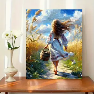 1PCS Young Girl's Back in Wheat Field- 16x20 Inch - Frameless - Suitable for Art Students DIY Digital Painting Kit - Professional Paintings - Paint by Numbers - Handcraft Art Set - Paint by Numbers - Acrylic Painting - For Home Wall Decoration and Gifts