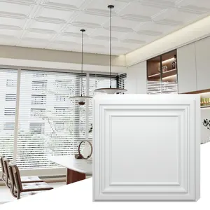 LooYee 24 pcs 2ft x 2ft Drop Ceiling Tiles, PVC Glue Up Ceiling Panel White, Waterproof, Washable and Fire-Rated - Reusable - High-Grade PVC to Prevent Breakage 96 Sq. Ft