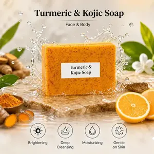 3PCS Lemon Turmeric Kojic Acid Bar Soap, Body Wash Dark Spot Reducer Soap Bar Cleansing Bar Cleanser for women men