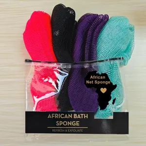 4 Piece African Exfoliating Net Sponge Bundle, Ethically Sourced from Nigeria Bath Sponge Bath Sponge Shower