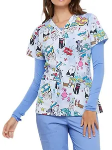 Funny Dog Nurse Scrub Top for Women – Cartoon Comic Print, Cute Animal Medical Uniform for RN, CNA, LPN