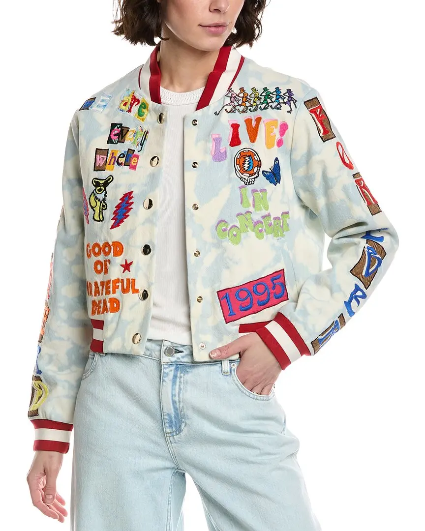 alice + olivia x Grateful Dead Keri Denim Varsity Jacket