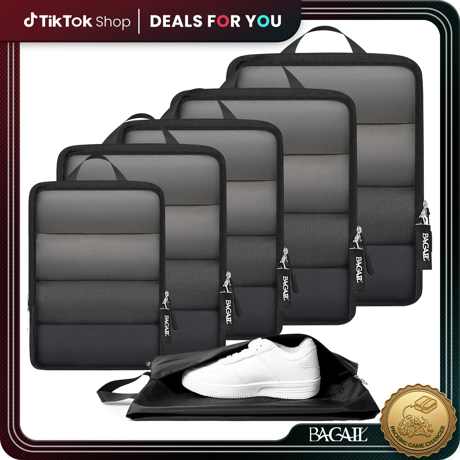 BAGAIL 6-Set Ultralight Compression Packing Cubes, Compact Zippered Travel Organizers for Luggage and Backpack Organization, Luggage Organization