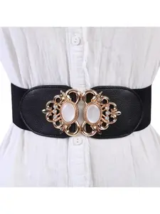 Women's Elastic Waist Belt Fashion Wide Waistband New Casual Dress Accessory, Exquisite Belt, Rhinestone Design, Plain Pattern, All Seasons