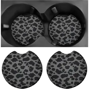 2 count  Cup Coasters, 2.75 Inch Leopard Print Cup Holder Coaster with Fingertip Grip, Anti Slip Rubber Drink Mat Shockproof  Print Auto Insert Coasters for Men Women (Style 1, Solid)
